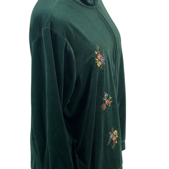 Blair Vintage Green Velour Floral Embroidered Zip Up Cardigan Jacket Women 2XL - Picture 5 of 9